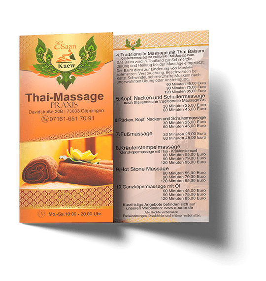 Broschüren E-Saan Thai-Massage Göppingen